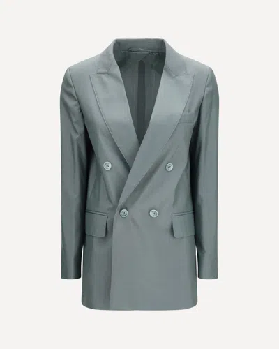 Max Mara Double-breasted Linen Blazer With Pointed Lapels In Green