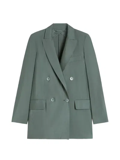 Max Mara Double-breasted Linen Blazer With Pointed Lapels In Green