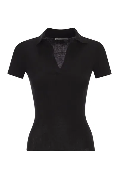 Max Mara Mxmalbero - Ribbed Wool Polo Shirt In Black