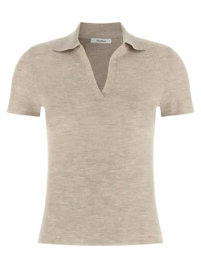 Max Mara Mxmalbero Ribbed Polo Shirt V Neck In Neutral