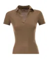Max Mara Mxmalbero Short-sleeved Ribbed Polo Shirt In Brown