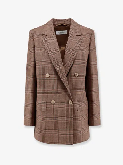 Max Mara Mxmastrale Wool Blazer With Prince Of Wales Pattern In Brown