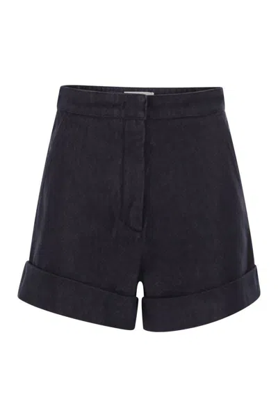 Max Mara Mxmcalca - Denim-effect Cotton Shorts In Black