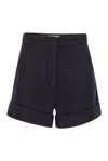 Max Mara Cotton High-waisted Shorts With Slightly Flared Lines And Turned-up Hem In Blue