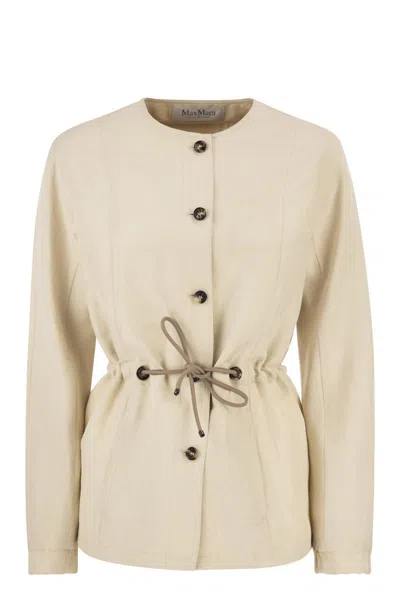 Max Mara Mxmcarezza - Linen And Silk Jacket With Adjustable Waist Drawstring In Neutral