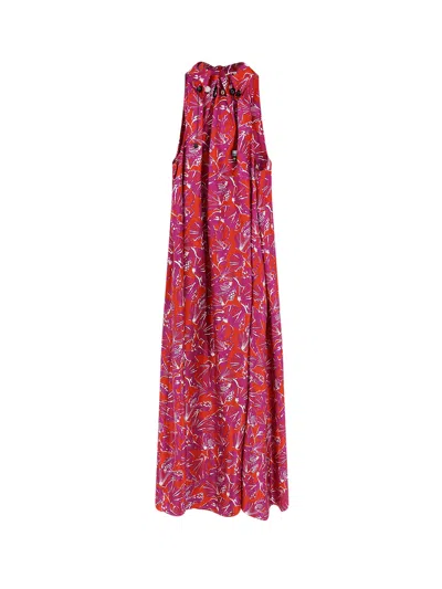 Max Mara Mxmcartone Silk Long Dress In Multi