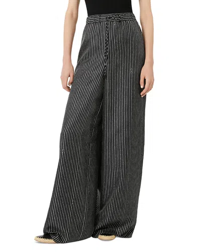 Max Mara Mxmclarino Silk Wide Leg Pants In Black