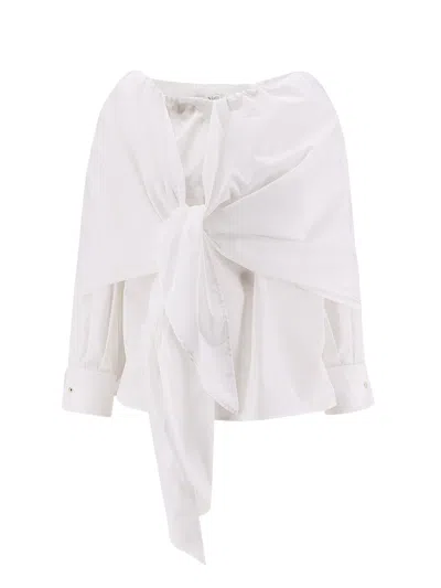 Max Mara Off-the-shoulder Tie-detailed Gathered Cotton-poplin Blouse In Multi