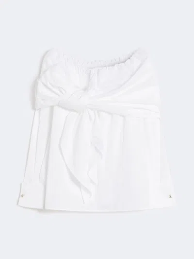 Max Mara Off-the-shoulder Tie-detailed Gathered Cotton-poplin Blouse In Multi