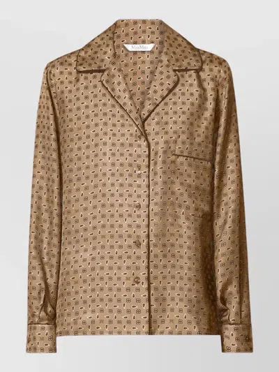 Max Mara Mxmdisco Shirt Satin Cuban Collar In Brown
