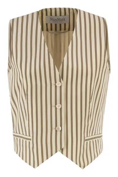 Max Mara Mxmfauno - Striped Cotton And Silk Canvas Waistcoat In Brown