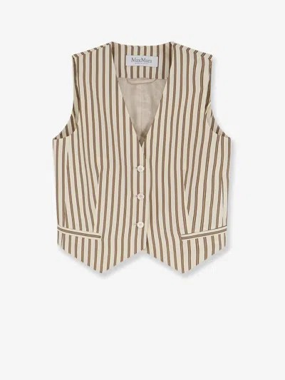 Max Mara Mxmfauno Striped Cotton And Silk Vest In Sand