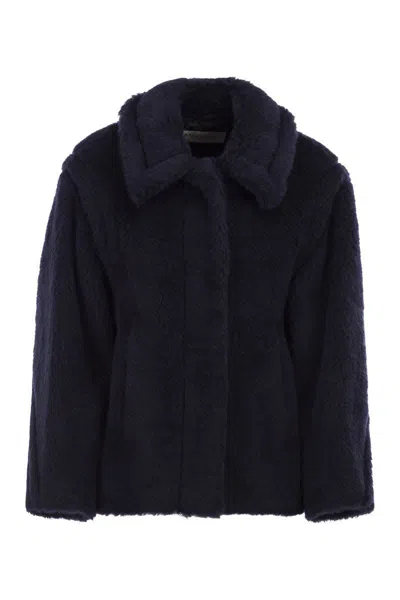 Max Mara Mxmfuggito - Cropped Coat In Alpaca, Wool And Silk Teddy Fabric In Blue