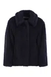 Max Mara Mxmfuggito - Cropped Coat In Alpaca, Wool And Silk Teddy Fabric In Blue
