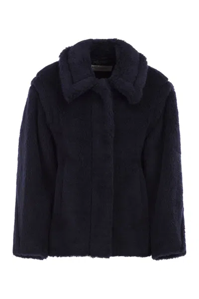 Max Mara Mxmfuggito - Cropped Coat In Alpaca, Wool And Silk Teddy Fabric In Blue