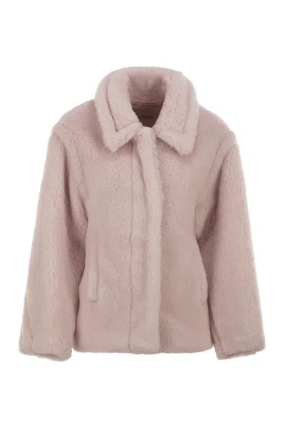 Max Mara Mxmfuggito - Cropped Coat In Alpaca, Wool And Silk Teddy Fabric In Pink