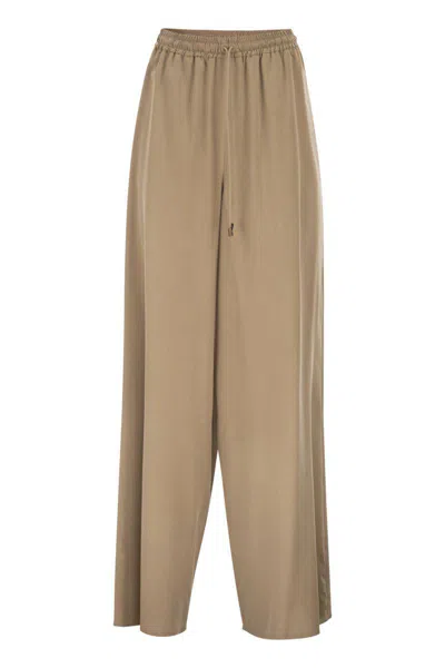 Max Mara Mxmgenero - Wide-leg Trousers In Washed Silk In Brown