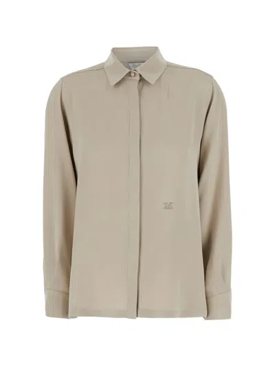 Max Mara Mxmgeranio Logo-embroidered Shirt In Neutral