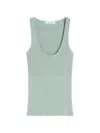Max Mara Sleeveless Ribbed Top In Sage Green Technical Yarn In Blue