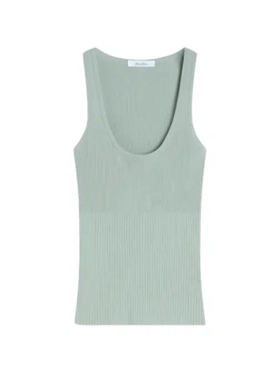 Max Mara Sleeveless Ribbed Top In Sage Green Technical Yarn In Blue