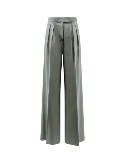 Max Mara Mxmgiallo Virgin Wool And Silk Trousers In Green