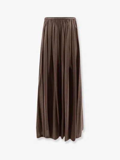 Max Mara Mxmlivrea Pleated Jersey Long Skirt In Brown