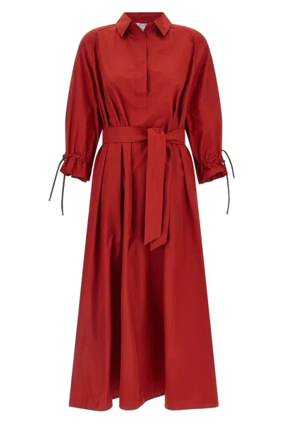 Max Mara Mxmmirto Midi Dress Belted Waist Drawstring In Red