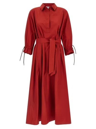 Max Mara Mxmmirto Midi Dress Belted Waist Drawstring In Red