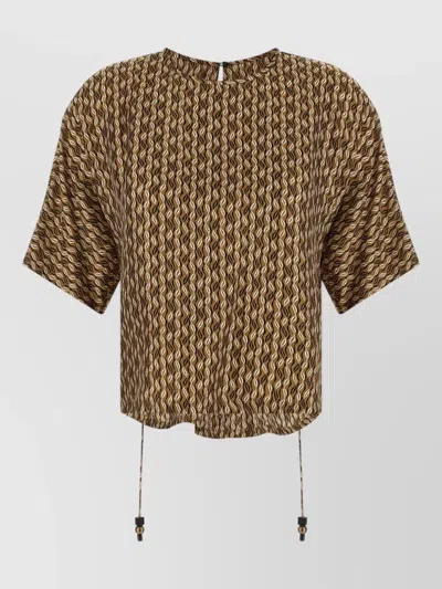 Max Mara Mxmnordica Blouse Short Sleeves Drawstring Hem In Brown