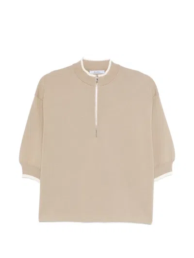 Max Mara Mxmorafo Half-zip Sweater In Nude