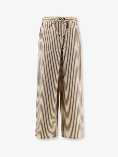 Max Mara Wide-fit Striped Cotton And Silk Canvas Trousers In Brown