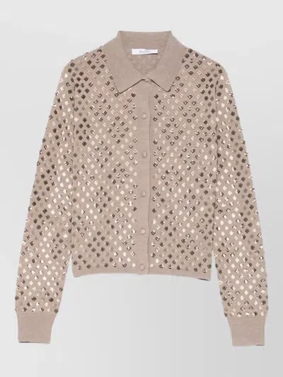 Max Mara Ragno Sequin Embellished Virgin Wool Cardigan In Brown