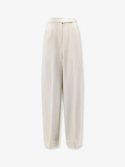 Max Mara Mxmrugiada Virgin Wool Trousers In White