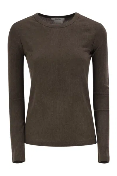 Max Mara Maxmara Mxmsalmone - Ribbed Lyocell And Silk T-shirt In Brown