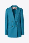 Max Mara Turquoise Wool-blend Double-breasted Jacket In Blue