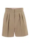 Max Mara Khaki Green Stretch Cotton Satin Mxmtabacco Shorts In Brown