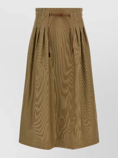 Max Mara Mxmtempio Skirt High Waist Drawstring Pleats Pocket In Brown