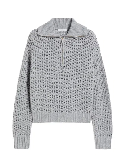 Max Mara Tequila High Collar Long Sleeve Knit Jumper In Gray