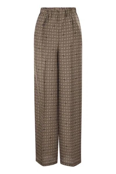 Max Mara Mxmvischio - Printed Silk Trousers In Brown