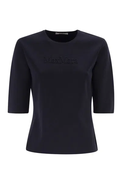 Max Mara Maxmara Mxpaustero Short Sleeved Top With Embroidered Logo In Blue