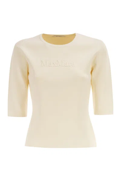 Max Mara Knitted Jersey Short-sleeved Top In Neutral