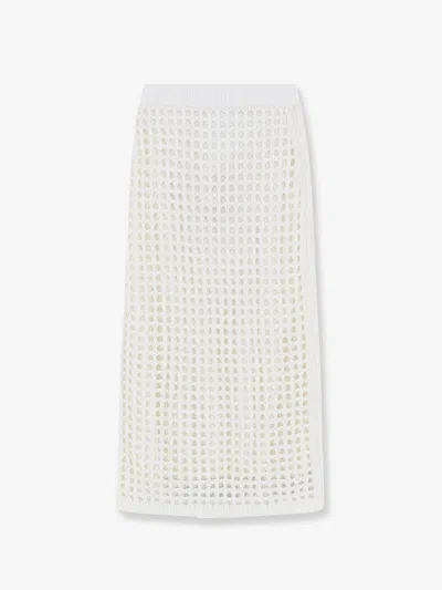 Max Mara Mxpgeode Perforated Cotton Skirt In White