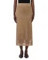 Max Mara Straight Cut Pure Cotton Webbing Skirt With Ribbed Waist In Nude