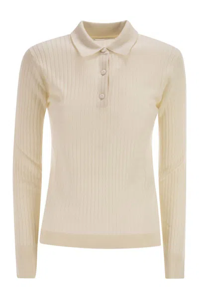 Max Mara Maxmara Mxpgitano Ribbed Knit Polo Shirt In Cashmere And Silk In White