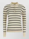 Max Mara Gitano Cashmere Silk Striped Collared Sweater In Neutral