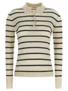 Max Mara Gitano Cashmere Silk Striped Collared Sweater In Neutral
