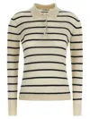 Max Mara Gitano Cashmere Silk Striped Collared Sweater In Neutral