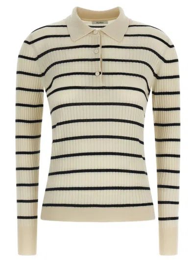 Max Mara Mxpgitano Long Sleeve Striped Polo Top In Neutral