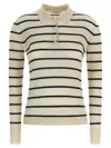 Max Mara Gitano Cashmere Silk Striped Collared Sweater In Neutral