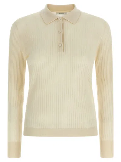 Max Mara Mxpgitano Long Sleeve Ribbed Polo Top In Neutral